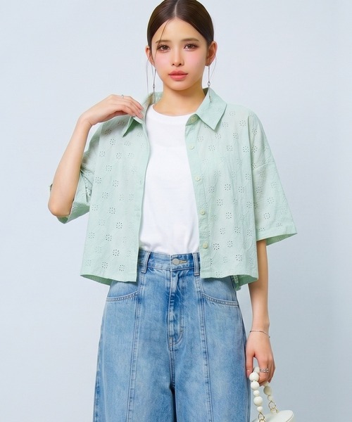 DRESS PLUS(ドレスプラス)の「アイレット刺繍半袖シャツ(Tシャツ/カットソー・レディース・オフホワイト/ミント/ブラック・M)」の15枚目の写真