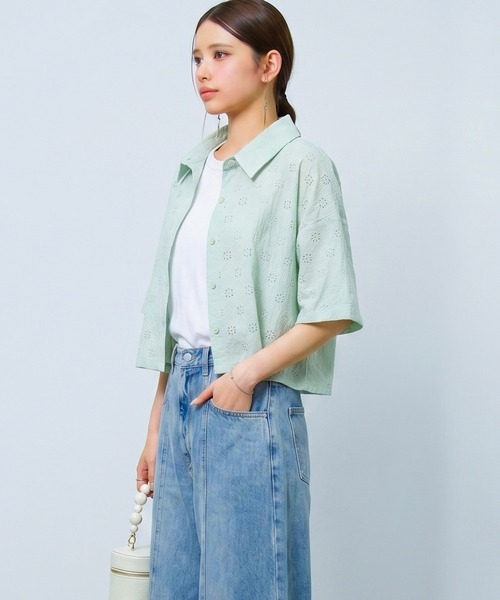 DRESS PLUS(ドレスプラス)の「アイレット刺繍半袖シャツ(Tシャツ/カットソー・レディース・オフホワイト/ミント/ブラック・M)」の16枚目の写真