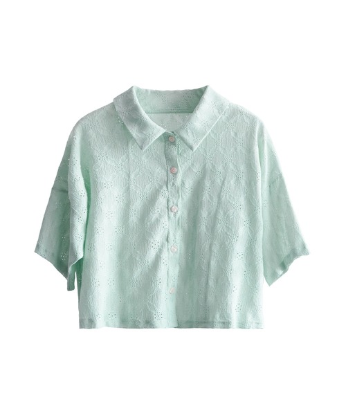 DRESS PLUS(ドレスプラス)の「アイレット刺繍半袖シャツ(Tシャツ/カットソー・レディース・オフホワイト/ミント/ブラック・M)」の6枚目の写真