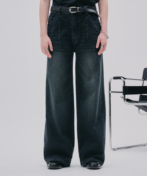 SELLE GLANT(セレグランテ)の「PROCESSED STRAIGHT DENIM/プロセストストレートデニム(デニムパンツ・メンズ・ダークインディゴブルー/ブラック・SMALL/MEDIUM/LARGE)」の2枚目の写真