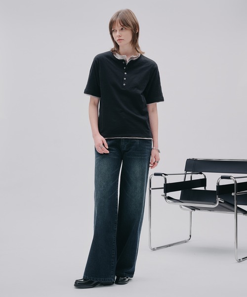 SELLE GLANT(セレグランテ)の「PROCESSED STRAIGHT DENIM/プロセストストレートデニム(デニムパンツ・メンズ・ダークインディゴブルー/ブラック・SMALL/MEDIUM/LARGE)」の9枚目の写真