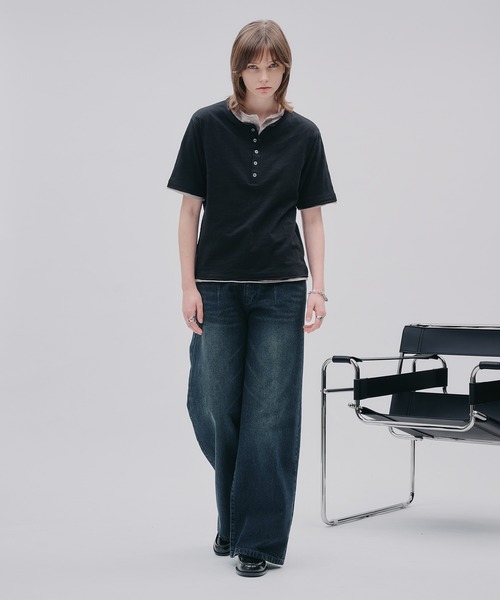 SELLE GLANT(セレグランテ)の「PROCESSED STRAIGHT DENIM/プロセストストレートデニム(デニムパンツ・メンズ・ダークインディゴブルー/ブラック・SMALL/MEDIUM/LARGE)」の10枚目の写真