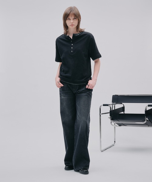 SELLE GLANT(セレグランテ)の「PROCESSED STRAIGHT DENIM/プロセストストレートデニム(デニムパンツ・メンズ・ダークインディゴブルー/ブラック・SMALL/MEDIUM/LARGE)」の6枚目の写真