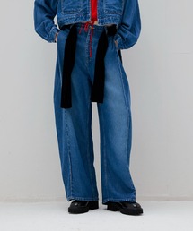 lyocell denim side tuck wide pants(リヨセルデニムショート丈ジャケットサイドタックワイドパンツ)