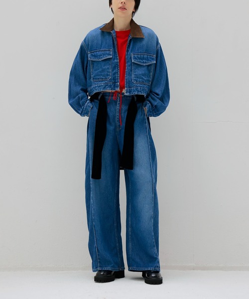 DRESSLAVE(ドレスレイブ)の「lyocell denim side tuck wide pants(リヨセルデニムショート丈ジャケットサイドタックワイドパンツ)(デニムパンツ・レディース・インディゴブルー・38/36)」の2枚目の写真