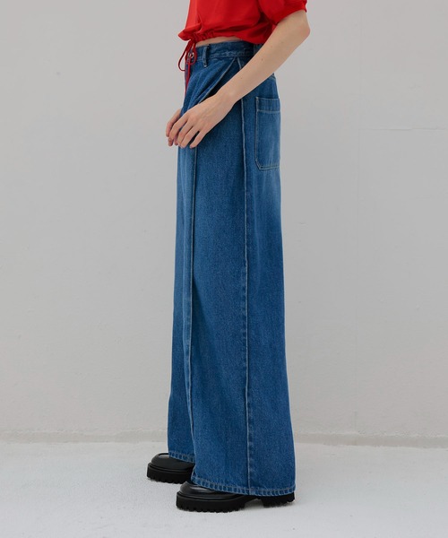 DRESSLAVE(ドレスレイブ)の「lyocell denim side tuck wide pants(リヨセルデニムショート丈ジャケットサイドタックワイドパンツ)(デニムパンツ・レディース・インディゴブルー・38/36)」の7枚目の写真