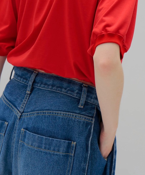 DRESSLAVE(ドレスレイブ)の「lyocell denim side tuck wide pants(リヨセルデニムショート丈ジャケットサイドタックワイドパンツ)(デニムパンツ・レディース・インディゴブルー・38/36)」の10枚目の写真