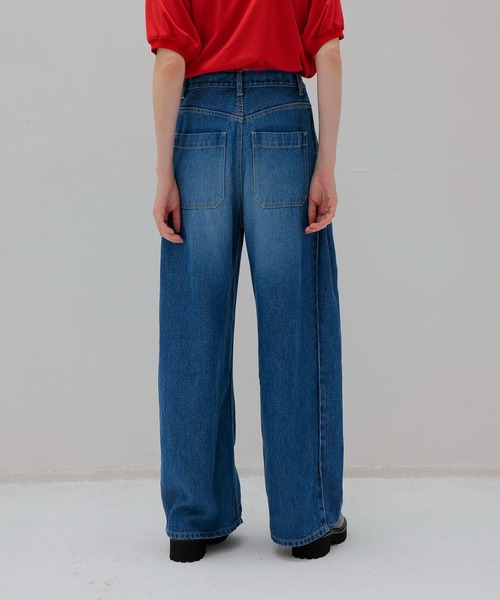 DRESSLAVE(ドレスレイブ)の「lyocell denim side tuck wide pants(リヨセルデニムショート丈ジャケットサイドタックワイドパンツ)(デニムパンツ・レディース・インディゴブルー・38/36)」の9枚目の写真