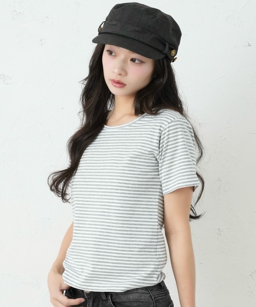 FCMM(エフシーエムエム)の「BORDER TEE / ボーダーTee(Tシャツ/カットソー・レディース・グレー/ブラック/グリーン・SMALL/MEDIUM)」の2枚目の写真