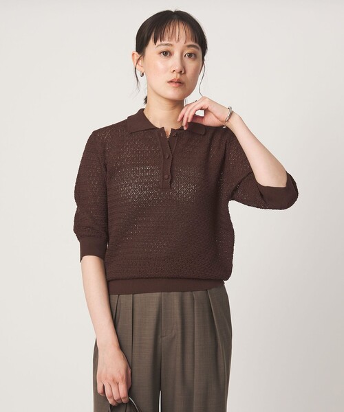 green label relaxing(グリーンレーベルリラクシング)の「エリツキ ショートスリーブ ニット(ニット/セーター・レディース・ブラウン/ブラック/ホワイト・FREE)」の3枚目の写真