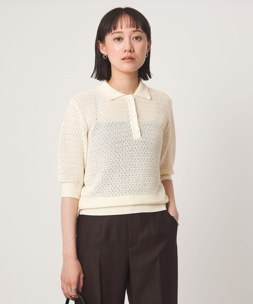 green label relaxing(グリーンレーベルリラクシング)の「エリツキ ショートスリーブ ニット(ニット/セーター・レディース・ブラウン/ブラック/ホワイト・FREE)」の2枚目の写真