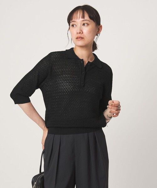 green label relaxing(グリーンレーベルリラクシング)の「エリツキ ショートスリーブ ニット(ニット/セーター・レディース・ブラウン/ブラック/ホワイト・FREE)」の1枚目の写真