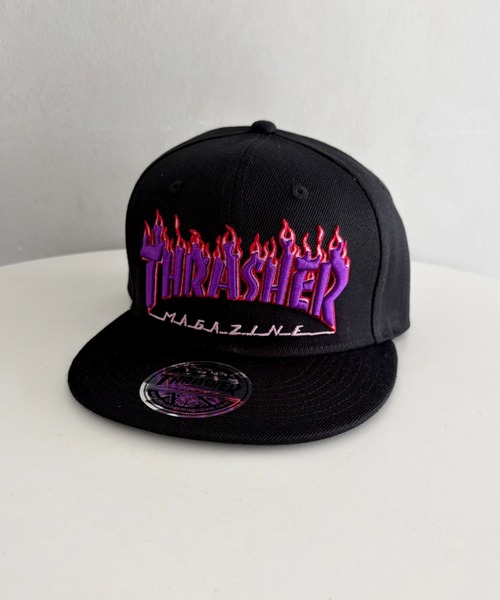 FLAME LOGO ポリエステルサージ 平ツバCAP（キャップ）｜THRASHER
