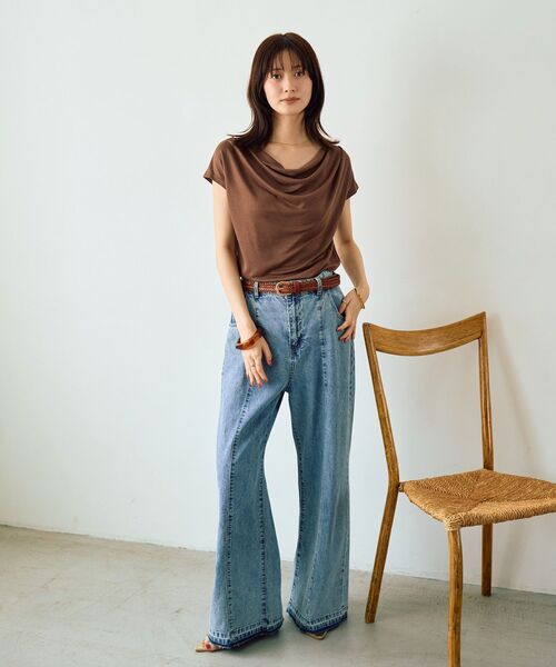 YECCA VECCA(イェッカヴェッカ)の「【接触冷感】ドレープカットトップス(Tシャツ/カットソー・レディース・ブラウン/ブルーグリーン/ブラック・FREE)」の18枚目の写真