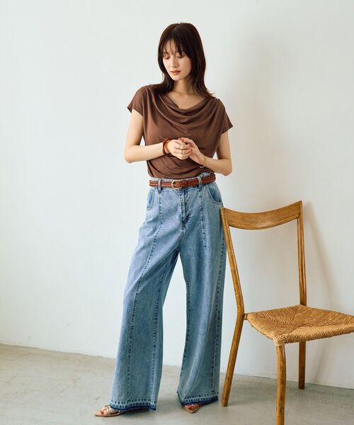 YECCA VECCA(イェッカヴェッカ)の「【接触冷感】ドレープカットトップス(Tシャツ/カットソー・レディース・ブラウン/ブルーグリーン/ブラック・FREE)」の19枚目の写真