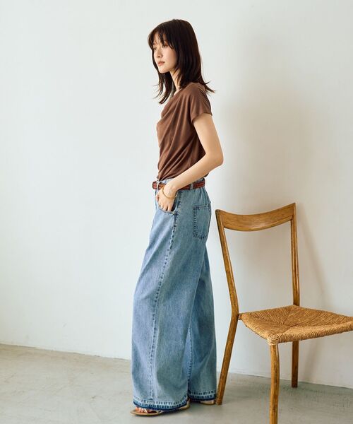 YECCA VECCA(イェッカヴェッカ)の「【接触冷感】ドレープカットトップス(Tシャツ/カットソー・レディース・ブラウン/ブルーグリーン/ブラック・FREE)」の20枚目の写真