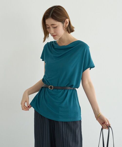YECCA VECCA(イェッカヴェッカ)の「【接触冷感】ドレープカットトップス(Tシャツ/カットソー・レディース・ブラウン/ブルーグリーン/ブラック・FREE)」の3枚目の写真