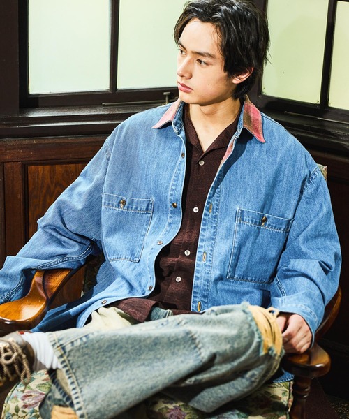 niko and...（ニコアンド）の「Plaid Panel Denim Shirt[niko and ...JEANS]（シャツ/ブラウス・メンズ・ブラック/ブルー・LARGE/MEDIUM）」の2枚目の写真