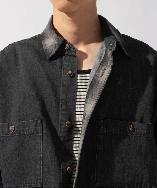 niko and...（ニコアンド）の「Plaid Panel Denim Shirt[niko and ...JEANS]（シャツ/ブラウス・メンズ・ブラック/ブルー・LARGE/MEDIUM）」の6枚目の写真