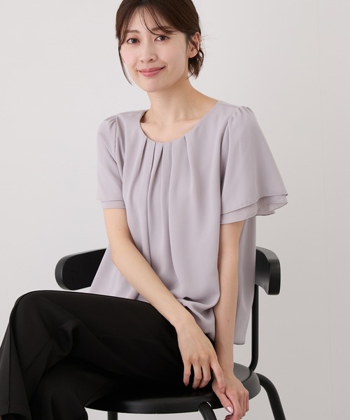Jayro(ジャイロ)の「胸元タックブラウス(シャツ/ブラウス・レディース・ピンク/ネイビー/ホワイト系その他/サックスブルー・M)」の3枚目の写真
