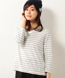 coen | スラブ天竺ボーダーVネックカットソー(Tシャツ/カットソー)