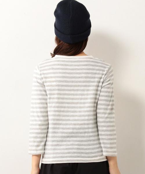 coen（コーエン）の「スラブ天竺ボーダーVネックカットソー（Tシャツ/カットソー・レディース・グレー/ベージュ・LARGE/MEDIUM）」の3枚目の写真