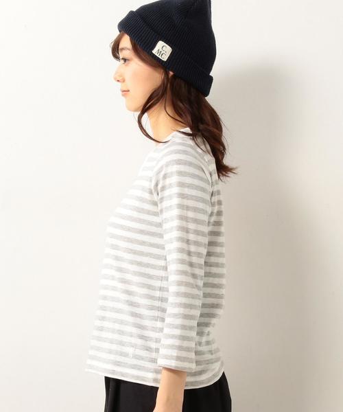 coen（コーエン）の「スラブ天竺ボーダーVネックカットソー（Tシャツ/カットソー・レディース・グレー/ベージュ・LARGE/MEDIUM）」の5枚目の写真