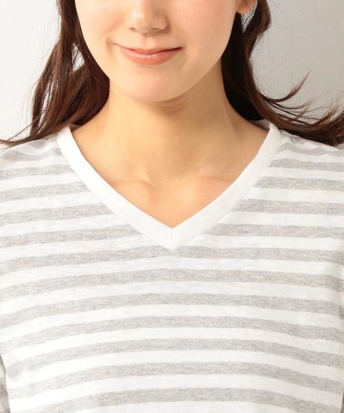 coen（コーエン）の「スラブ天竺ボーダーVネックカットソー（Tシャツ/カットソー・レディース・グレー/ベージュ・LARGE/MEDIUM）」の7枚目の写真