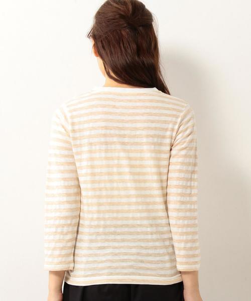 coen（コーエン）の「スラブ天竺ボーダーVネックカットソー（Tシャツ/カットソー・レディース・グレー/ベージュ・LARGE/MEDIUM）」の8枚目の写真