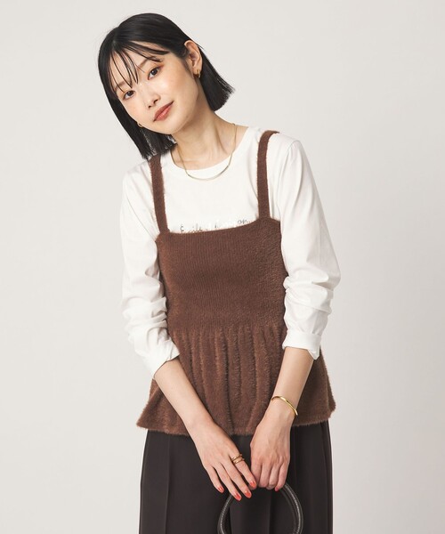 green label relaxing（グリーンレーベルリラクシング）の「フラッフフェザー ニット キャミソール（キャミソール・レディース・ブラウン/ダークグレー・FREE）」の3枚目の写真