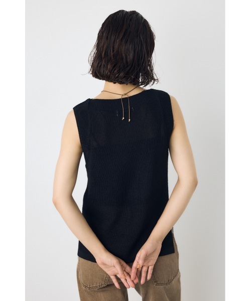 AZUL by moussy（アズールバイマウジー）の「【着丈バリエ】リネンライク畔編みノースリーブニットトップス 体系カバー お尻が隠れる 夏服 秋服 サマーニット シアートップス シアーニット（ニット/セーター・レディース・ブラック/ブラウン/カーキ・MEDIUM/SMALL）」の6枚目の写真