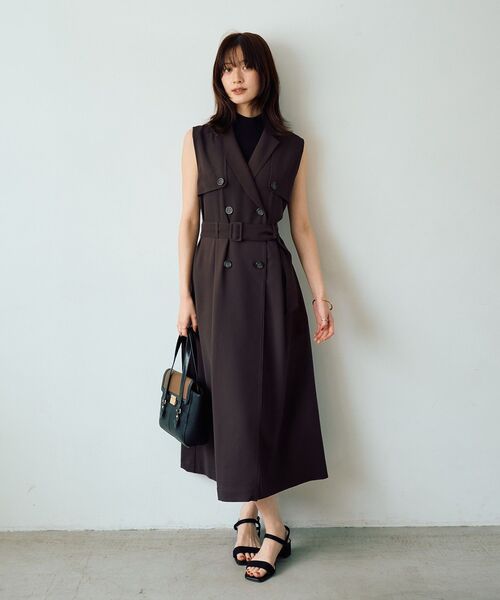 YECCA VECCA(イェッカヴェッカ)の「【UVカット/接触冷感】トレンチジレワンピース(ジャンパースカート・レディース・ブラウン/ボルドー/ベージュ・FREE)」の10枚目の写真