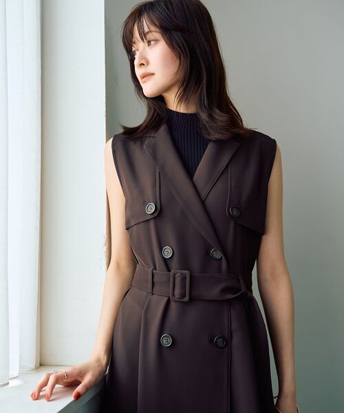 YECCA VECCA(イェッカヴェッカ)の「【UVカット/接触冷感】トレンチジレワンピース(ジャンパースカート・レディース・ブラウン/ボルドー/ベージュ・FREE)」の8枚目の写真