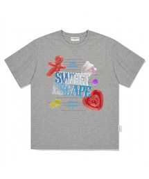 スウィートイ逃避プリントオーバーサイズ半袖Tシャツグレー