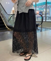 花柄レースで上品に透かす レースロングスカート 裾レーススカート 切り替え レーススカート レース スカート ロングスカート ハイウエスト 透かしレース