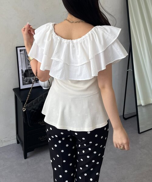 prose verse(プロズヴェール)の「オフショル2wayボリュームフリルペプラムトップス(Tシャツ/カットソー・レディース・アイボリー/ブラック・LARGE/MEDIUM)」の16枚目の写真