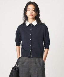 2WAY レース ポロ襟 5分袖 ニット カーディガン
