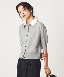 2WAY レース ポロ襟 5分袖 ニット カーディガン