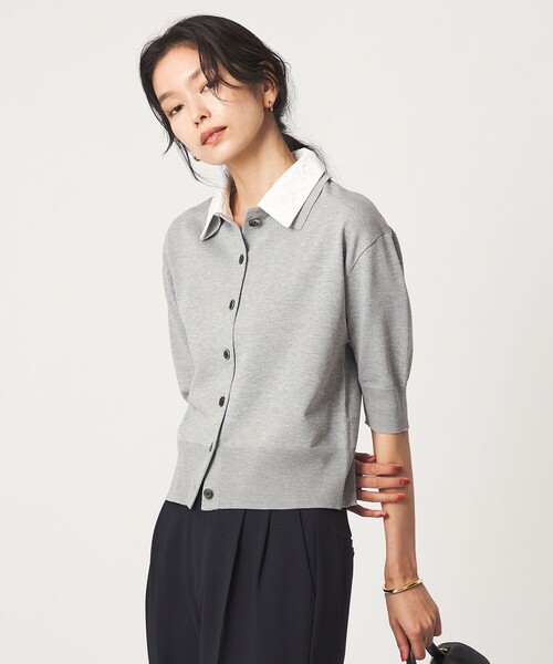 ⚠️0304IKE　UNITED ARROWS 五分袖 ニットカーディガン セール】2WAY レース ポロ襟 5分袖 ニット カーディガン（カーディガン