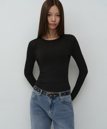 ウィメンズソフトリブ長袖Tシャツ[ブラック]
