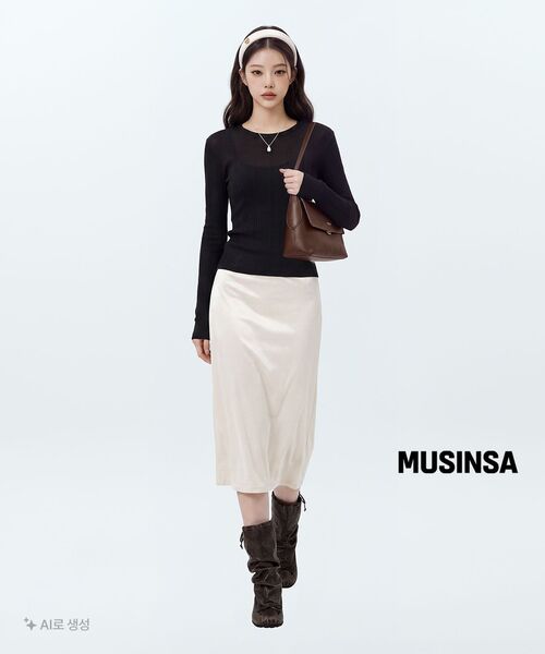 MUSINSA STANDARD WOMAN（ムシンサスタンダードウーマン）の「ウィメンズソフトリブ長袖Tシャツ[ブラック]（Tシャツ/カットソー・レディース・その他・X-SMALL/SMALL/MEDIUM/LARGE）」の5枚目の写真