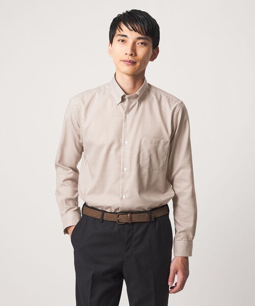 green label relaxing(グリーンレーベルリラクシング)の「エブリット コットンオックス ギンガムチェック スナップ ボタンダウン シャツ -イージーアイロン-(ビジネスシャツ・メンズ・ブラウン系/コバルトブルー/ブラック・S/XL/L/M)」の2枚目の写真