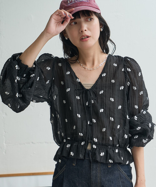 FREAK'S STORE(フリークスストア)の「花刺繍 シアーブラウス(シャツ/ブラウス・レディース・ブラウン/ブラック/オフホワイト・フリ-)」の3枚目の写真