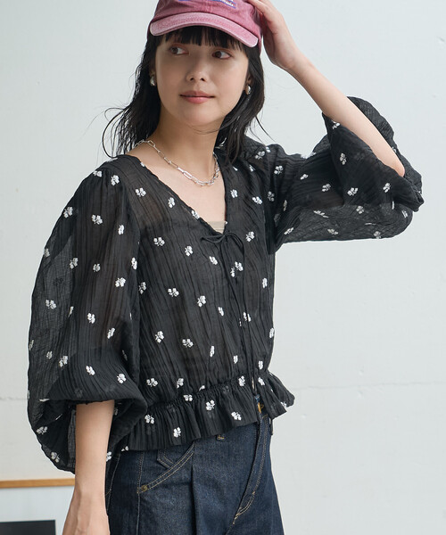 FREAK'S STORE(フリークスストア)の「花刺繍 シアーブラウス(シャツ/ブラウス・レディース・ブラウン/ブラック/オフホワイト・フリ-)」の6枚目の写真