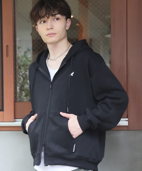 KANGOL(カンゴール)の「【KANGOL/カンゴール】別注 裏起毛 ワンポイント刺繍 ジップアップパーカー(パーカー・メンズ・ブラック/チャコールグレー/ライトグレー/アッシュグレー/ネイビー/ワイン・M/L/XL)」の13枚目の写真