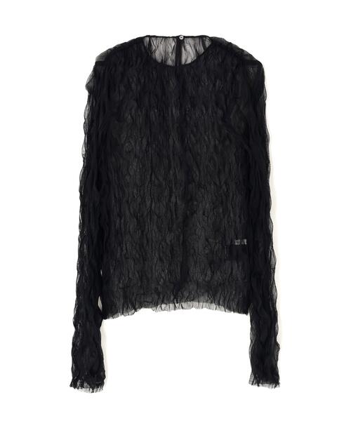 L.H.P(エルエイチピー)の「CLANE/クラネ/CRINKLED PLEAT SHEER TULLE TOPS(Tシャツ/カットソー・レディース・ブラック/ベージュ/アイボリー・1)」の2枚目の写真