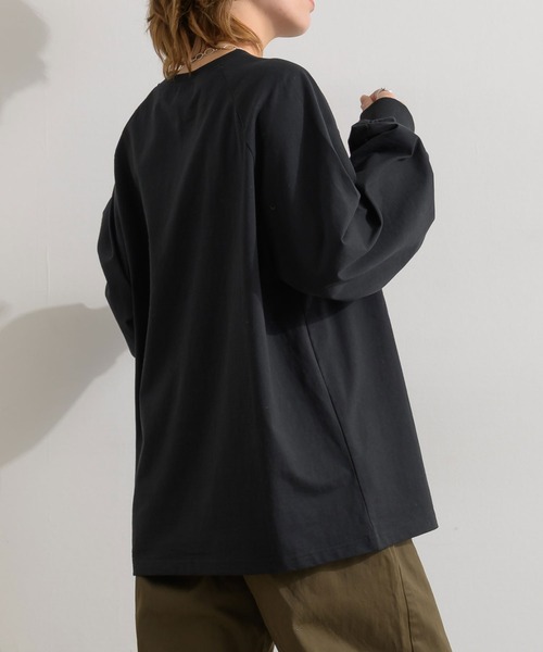Fizz(フィズ)の「コットン天竺 ヘンリーネックラグラン長袖Tシャツ(Tシャツ/カットソー・レディース・ホワイト/ホワイト×ブラック/ブラック・M)」の9枚目の写真