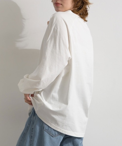 Fizz(フィズ)の「コットン天竺 ヘンリーネックラグラン長袖Tシャツ(Tシャツ/カットソー・レディース・ホワイト/ホワイト×ブラック/ブラック・M)」の5枚目の写真