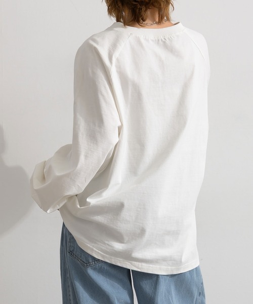 Fizz(フィズ)の「コットン天竺 ヘンリーネックラグラン長袖Tシャツ(Tシャツ/カットソー・レディース・ホワイト/ホワイト×ブラック/ブラック・M)」の6枚目の写真