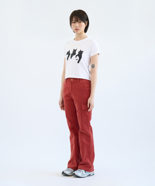 Video Jockey（ビデオジョッキー）の「ナンマンキャット クロップTシャツ [ホワイト]（Tシャツ/カットソー・レディース・ホワイト・FREE）」の4枚目の写真